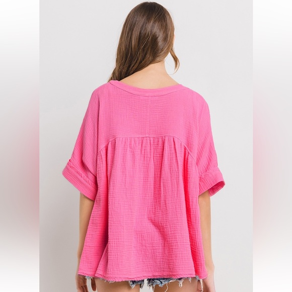 41 Boho Oversized Gauze Short Sleeve Top - Picture 5 of 6
